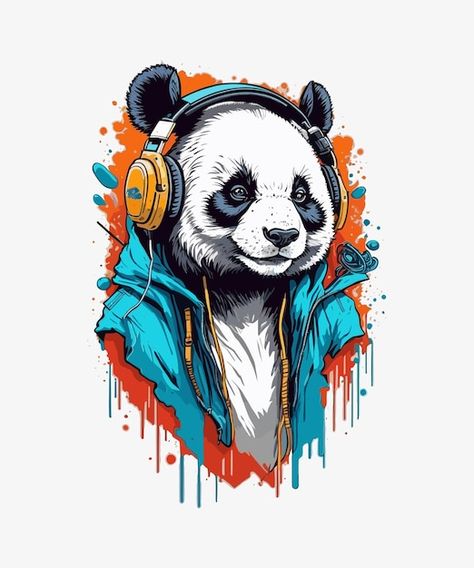 Illustration of a geek panda with headph... | Premium Vector #Freepik #vector #panda-vector #panda-illustration #panda-cartoon #panda-print Panda Wall Art, Panda Artwork, Panda Illustration, Tshirt Printing Design, Panda Art, Vector Artwork, Digital Sticker, Textile Prints, Print Logo