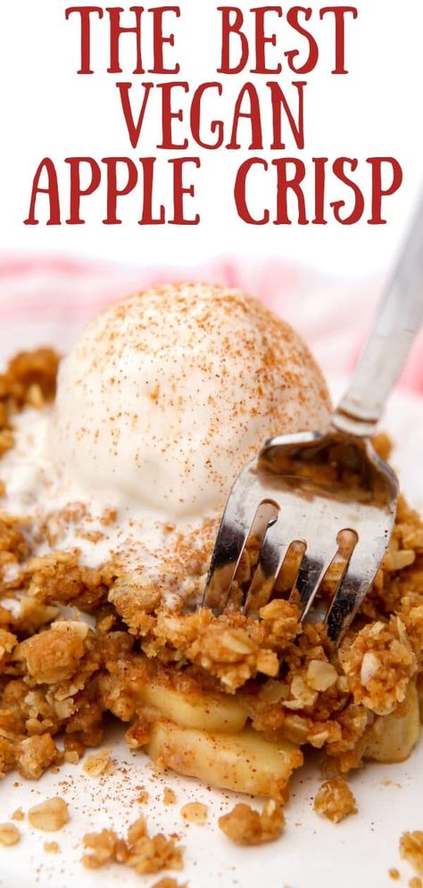 Vegan Apple Crisp Recipe, Apple Crisp Recipe With Oats, Vegan Fall Dessert, Recipe With Oats, Vegan Apple Crisp, Vegan Apple Pie, Easy Apple Crisp Recipe, Fall Vegan Recipes, Apple Crisp Recipe