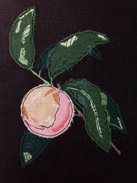 'Just Peachy' Raw Edge Applique Design Drawn and digitized by myself - I hope you enjoy stitching it! 2 versions of this design included.. one with multiple leaves (5x7 and 6x10 sizes only) and one with just two leaves (4x4, 5x7 and 6x10) Multi-leaf version: Fits to fill 5x7 (7.05" x 4.92"") (shown in first image) and 6x10 (6.24" x 9.55")  Two leaf version: Fits to fill 4x4 (3.9" x 2.56"), 5x7 (7.05" x 4.64") (shown in second image) and 6x10 (9.49" x 6.25") Detailed instructions are included for Applique Art, Raw Edge Applique, Reverse Applique, Free Motion Embroidery, Edge Stitch, Slow Stitching, Just Peachy, Appliqué Patch, Embroidery Patches