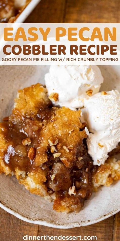 Pecan Cobbler tastes like the best ever pecan pie and ready in half the time. #dessert #pecanpie #pecans #cobbler #dessertcobbler #dinnerthendessert Best Ever Pecan Pie, Pecan Cobbler Recipe, Pecan Pie Cobbler, Cobbler Recipes Easy, Pecan Cobbler, Pecan Desserts, Dinner Then Dessert, The Best Dessert, Cobbler Recipe