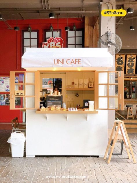 Mini Cafe Design Interiors, Mini Cafe Design, Mini Cafe Ideas, Mini Cafeteria Ideas, Mini Coffee Shop, Mini Cafeteria, Food Stall Design, Coffee House Design, Mobile Coffee Shop