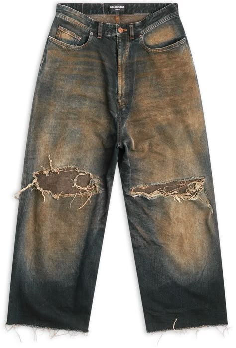 Balenciaga Destroyed Jeans, Balenciaga Ripped Jeans, Balenciaga Denim Pants, Balenciaga Raver Jeans, Homemade Jeans, Mens Wide Leg Jeans, Balenciaga Pants, Ripped Baggy Jeans, Balenciaga Jeans