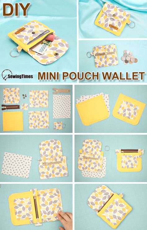 Cloth Wallets Diy, Sewingtimes Bag, Mini Pouch Sewing Pattern, Mini Sewing Projects, Diy Mini Wallet, Diy Pouch Tutorial, Wallet Diy, Wallet Ideas, Wallet Sewing Pattern