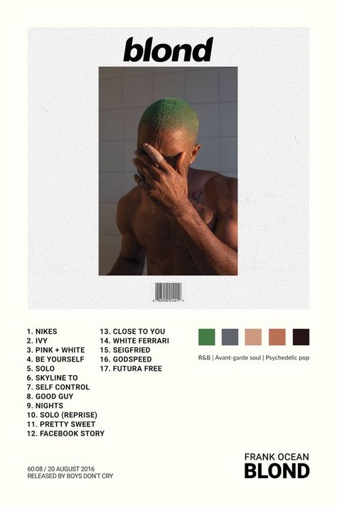 Frank Ocean Blonde Album, Blonde Album, Frank Ocean Album, Frank Ocean Poster, Mises En Page Design Graphique, Ocean Poster, Music Poster Ideas, Cool Album Covers, Wall Art Decor Prints