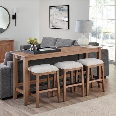 Console Table With Stools Behind Couch, Behind Sofa Table With Stools, Table And Chairs Behind Couch, Table Behind Sectional Couch, Basement Bar Table Behind Couch, Sofa Table With Stools Behind Couch, Diy Sofa Table Behind Couch With Stools, Long Table Behind Couch, Couch Table Behind The