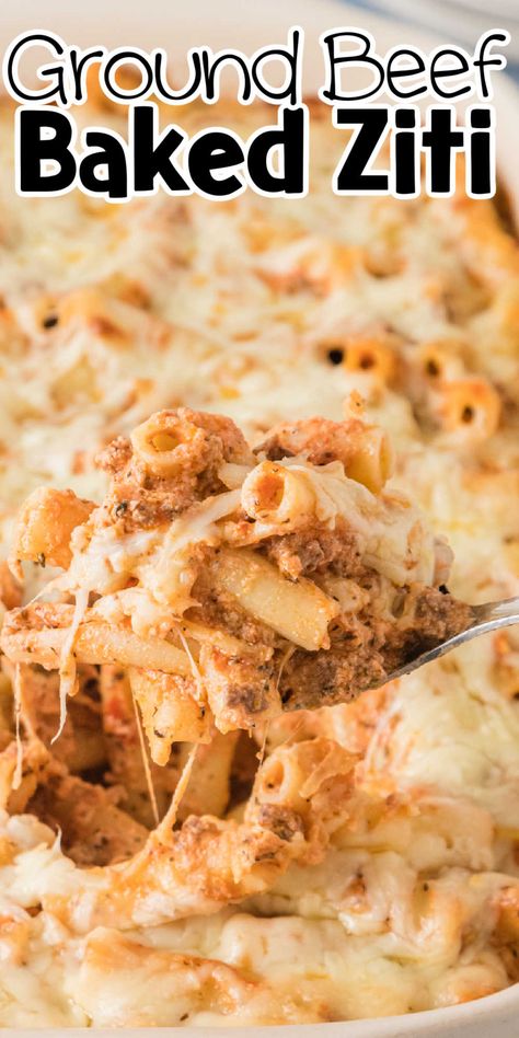 Bake Ziti With Ground Beef, Easy Baked Ziti With Ground Beef, Baked Ziti With Ground Beef And Ricotta, Ziti Pasta Recipes, Beef Pasta Sauce, Ziti With Ground Beef, Baked Ziti With Ground Beef, Ground Beef Cream Cheese, Ground Beef And Pasta