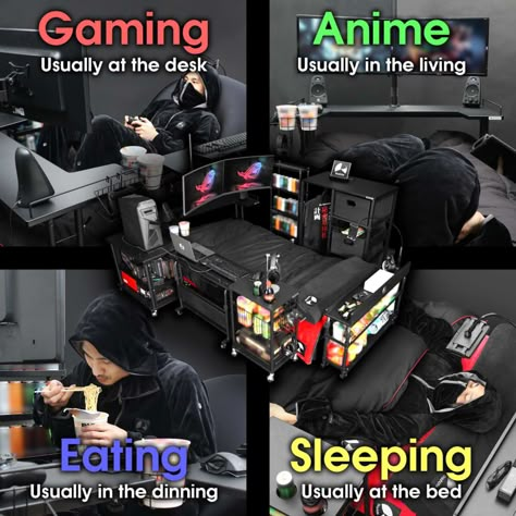 Gaming Bed, Bilik Idaman, Computer Gaming Room, Video Game Room Design, Eat Snacks, Video Game Rooms, Ikea Bed, Bedroom Setup, Computer Room