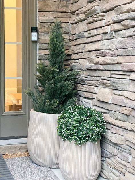 Faux greenery front porch plants planters Amazon viral at home Follow my shop @yourdesignerbff on the @shop.LTK app to shop this post and get my exclusive app-only content! #liketkit #LTKhome @shop.ltk https://liketk.it/4rDxx Front Door Corner Decor, Plant Front Door Entrance, Large Planters Front Porch, Fake Outdoor Plants Front Doors Porch, Front Door Faux Plants, Large Planters In Front Of House, Fake Plants Front Porch, Front Porch Faux Plants, Front Porch Planter Ideas Entrance