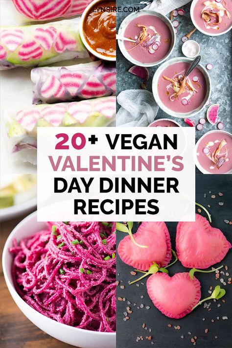 20+ Vegan Valentine's Day Dinner Recipes - LynSire Valentines Day Dinner Recipes, Valentines Day Dinner Ideas, Plant Based Pancakes, Jackfruit Pulled Pork, Valentines Food Dinner, Vegan Spring Rolls, Valentine's Dinner, Vegan Holiday Recipes, Beet Hummus