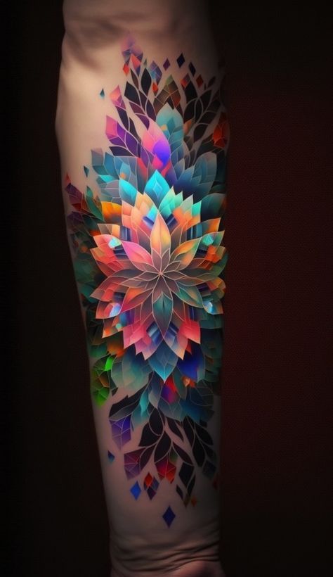 #tattoo #tattoodesign #amazing #trending Bright Colorful Tattoos, Arm Tattoo Design, Thumb Tattoos, Vintage Tattoo Art, Gem Tattoo, Geometric Sleeve Tattoo, Abstract Tattoo Designs, Full Tattoo, Flower Wrist Tattoos