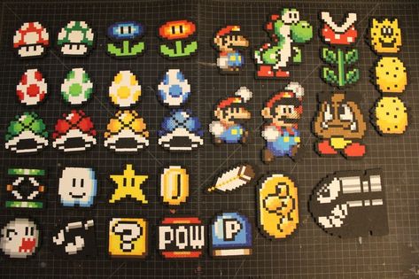 Fuse Bead Ideas Cute, Mario Melty Beads, Mario Perler Bead Patterns, Samson Craft, Ra Decorations, Hama Beads Mario, Mario Wall, Perler Earrings, Perler Bead Designs