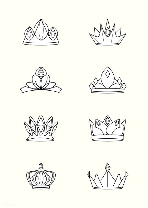 Luxurious royal crown designs vector collection | free image by rawpixel.com / busbus Drawing Reference Simple, Mandala Hand Tattoos, Crown Drawing, Crown Diamond, Artist Problems, Logo Samples, Doodle Art Journals, Body Base Drawing, Dress Design Drawing