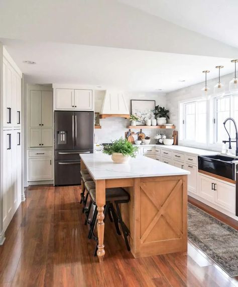 Island Extension Ideas, Extend Kitchen Island, Island Extension, Quartz That Looks Like Marble, Cape Kitchen, Modern Farmhouse Interior Design, Farmhouse Interior Design, New Countertops, Kitchen Remodel Design