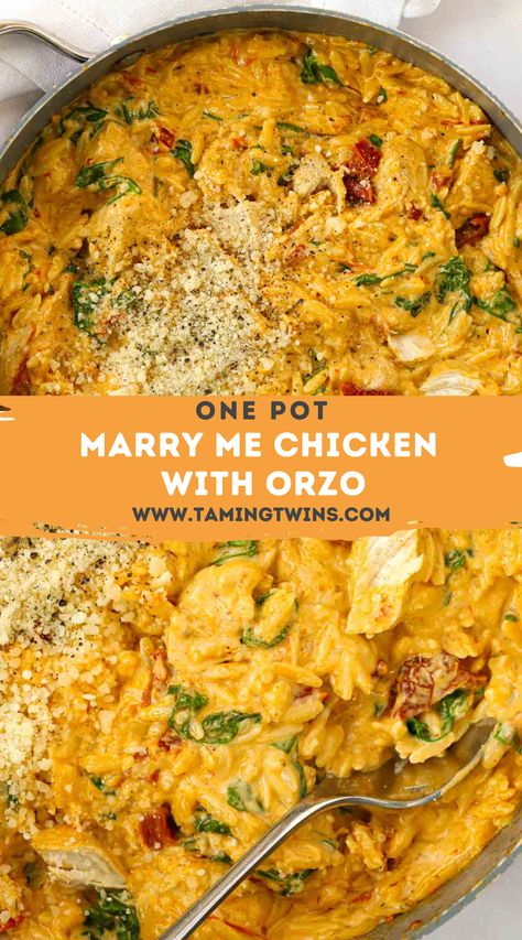 Chicken With Orzo, Marry Me Chicken Recipe, Chicken And Pasta, Marry Me Chicken, Chicken Orzo, One Pot Dinners, Tuscan Inspired, One Pot Dinner, Pasta Dinner Recipes