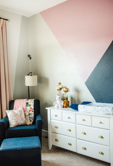 Pink And Blue Nursery Girl, Pink Nursery Colors, Navy And Pink Nursery, Navy Girl Nursery, Navy Baby Nursery, Blue And Pink Nursery, Pink And Navy Nursery, Grey And Navy Nursery, Blue Playroom