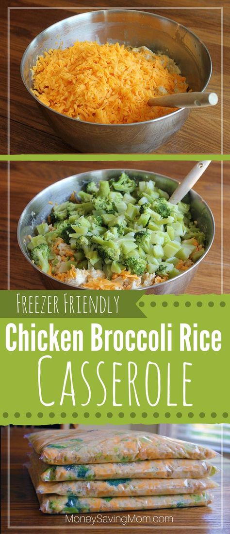 Chicken Brocolli Rice, Chicken Broccoli Rice Cheese Casserole, Freezer Casseroles, Casserole To Freeze, Chicken Freezer Meals, Chicken Broccoli Rice Casserole, Casserole Chicken, Freezer Dinners, Chicken Broccoli Rice