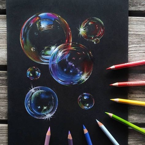 𝐀𝐫𝐭 𝐎𝐟 𝐓𝐨𝐝𝐚𝐲 🎨✨ on Instagram: “This Bubble is our Art of Today✨ Comment your thoughts✨ ---------------------------------------------------- Artist of Today is…” Drawing On Black Paper Easy, Colourful Bubbles, Color Markers Art, Bubble Tattoo, Bubbles Art, Colored Pencil Art Projects, Bubble Drawing, Prismacolor Art, Bubble Painting