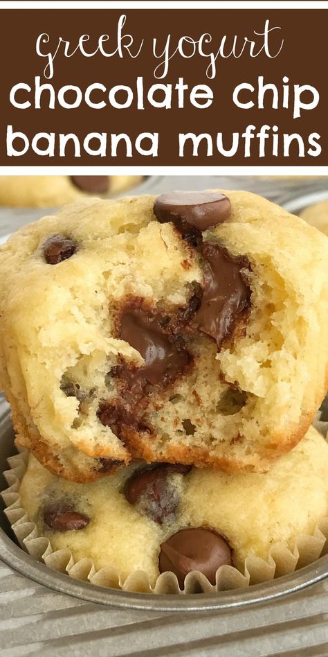 Banana Chocolate Chip Muffins With Yogurt, Banana Chocolate Chip Muffins With Greek Yogurt, Banana Greek Yogurt Recipes, Banana And Greek Yogurt Recipes, What To Make With Greek Yogurt, Banana Greek Yogurt Muffins, Yogurt Banana Muffins, Greek Yogurt Banana Muffins, Yoghurt Muffins