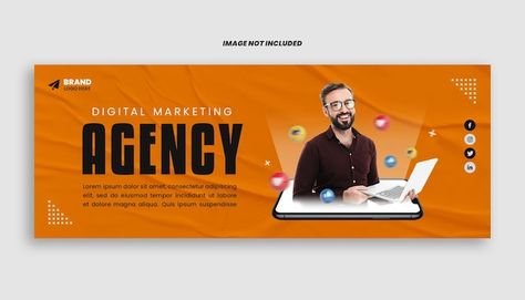 Digital marketing agency orange facebook... | Premium Psd #Freepik #psd #agency #banner #banner-design #website-banner Digital Marketing Banner, Marketing Agency Website, Website Banner Design, Banner Design Inspiration, Background Remove, Facebook Cover Design, Facebook Cover Template, Digital Banner, Creative Poster