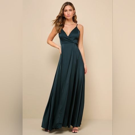 Lulu's Ode To Love Emerald Green Satin Maxi Dress L Wedding Guest Bridesmaid. New Without Tags. See All Pictures For Details. Shell: 95% Polyester, 5% Spandex. Lining: 100% Polyester Pit To Pit 20" Length: Floor Length. Size M Measures Approximately 57" From Adjustable Straps To Hem Wedding Guest Wedding Party Bridesmaid Bridal Party Bridal Shower Party Green Satin Maxi Dress, Blue Lace Maxi Dress, Lulus Maxi Dress, Bridesmaid Colors, Emerald Green Dresses, Lulus Dresses, Formal Dresses Gowns, Adhesive Bra, Backless Maxi Dresses