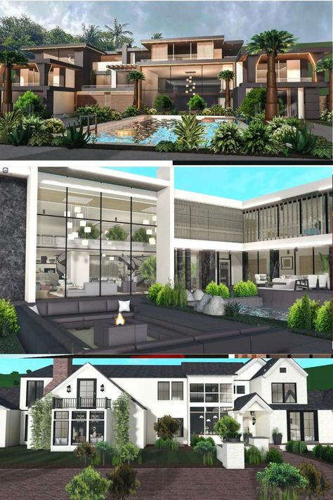 Bloc Burg Mansion Layout, Winter Modern Mansion, Front House Bloxburg, Bloxburg Mansion Layout 3 Story Modern, Bloxburg Modern Mansion Ideas, Best Bloxburg Builds, Luxury House Bloxburg, Driveway Ideas Bloxburg, Bloxburg Luxury House