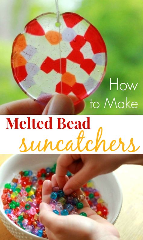 How to Make Melted Bead Suncatchers from kids plastic pony beads. Beautiful!! (Make sure to see the tips for safety and success.) Melted Bead Suncatcher, Bead Suncatchers, Summer Crafts For Kids, Melting Beads, Childrens Crafts, Pony Beads, Summer Crafts, Arts And Crafts For Kids, Crafts To Do