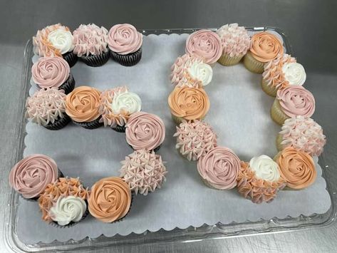 Desserts For 50th Birthday Party, Number 50 Cupcake Cake, 75th Birthday Cupcake Ideas, Cake Ideas For 80th Birthday, 70th Cupcake Ideas, 60 Birthday Cupcakes, 50th Birthday Dessert Ideas, 60th Cupcakes For Ladies, 50 Cupcake Cake