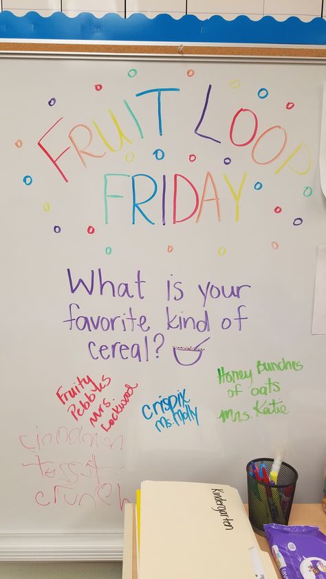 Fruit Loop Friday Friday Board Message, Friday Classroom Board, Friday White Board Message, Friday Classroom Morning Message, Friday Morning Meeting Questions, Friday Whiteboard Ideas, Friday Morning Message Classroom, Friday Question Of The Day Classroom, Team Whiteboard Ideas