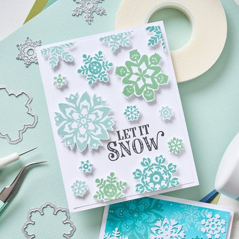 Let it Snow Card-Sizzix and Catherine Pooler Designs  - Scrapbook.com Stamps Design, Catherine Pooler, Clear Acrylic Stamps, Pumpkin Leaves, Honey Bee Stamps, Ornament Box, Acrylic Stamp, Christmas Bundle, Christmas Stamps