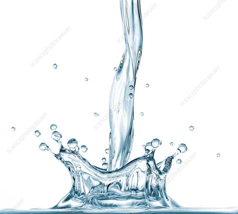 Pouring water with crown splash, illustration - Stock Image - F024/0475 - Science Photo Library Water Drop Drawing, Splash Illustration, Water Sculpture, Crown Drawing, Pouring Water, Water Images, Glass Photography, Water Background, Water Drip