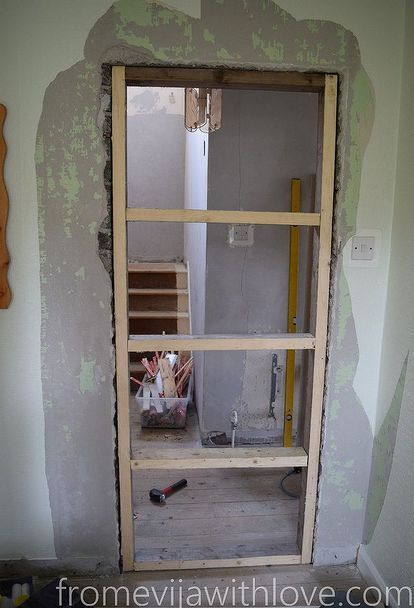 how to block a doorway and turned it into a solid wall, how to Blocking Up A Doorway, How To Close In A Doorway, How To Frame A Door, Doorway Ideas With No Door, How To Build A Wall With A Door, Closing Off A Doorway, Closing Off A Doorway Diy, Framing Doorway, Cinder Block Walls