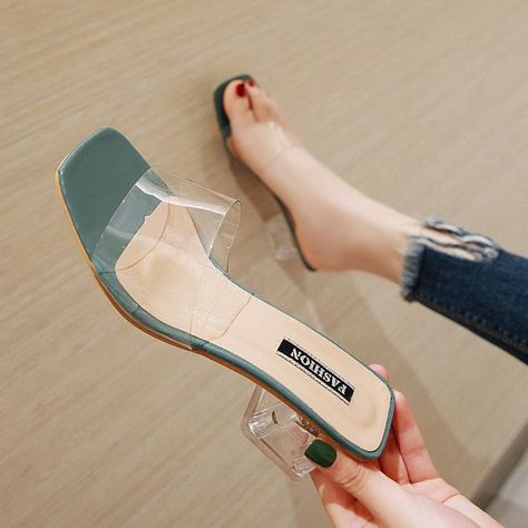 Transparent Heels Sandals, Cheap High Heels, Transparent Heels, Basic Heels, Women's Mules, Womens Sandals Summer, Low Heel Sandals, Pu Heels, Heels Sandals