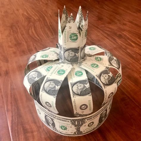 Crowns & Hats | Custom Money Gifts Cash Party Theme, How To Make A Money Crown, Senior Grad Gift Ideas, How To Make A Money Tree, 18th Birthday Idea, Money Crown Diy How To Make, Money Party Theme Decoration, Money Theme Party Ideas, Money Themed Party