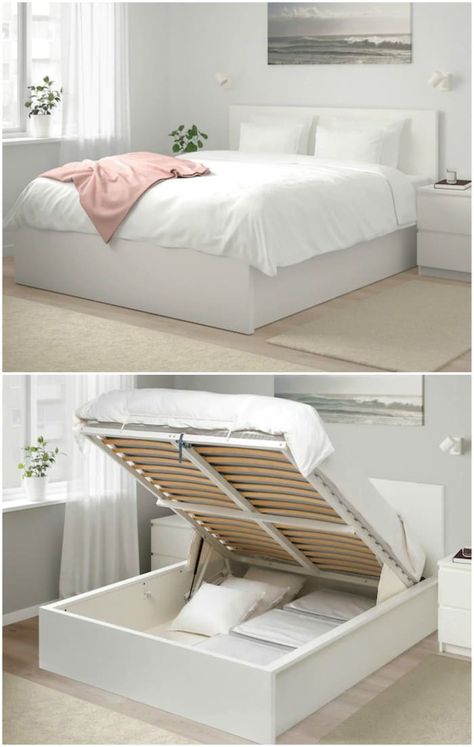 Beautiful Bed Designs, Cama Ikea, Bed Designs With Storage, Malm Bed, Simple Bed Designs, Beds For Small Spaces, Ikea Products, Small Bedroom Furniture, Crate Ideas