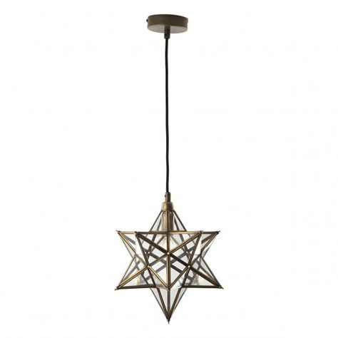 Star Pendant Lighting, Star Lights On Ceiling, Antique Brass Frame, Star Ceiling, Pendant Shade, Dar Lighting, Glass Stars, Light Ceiling, Room Lighting