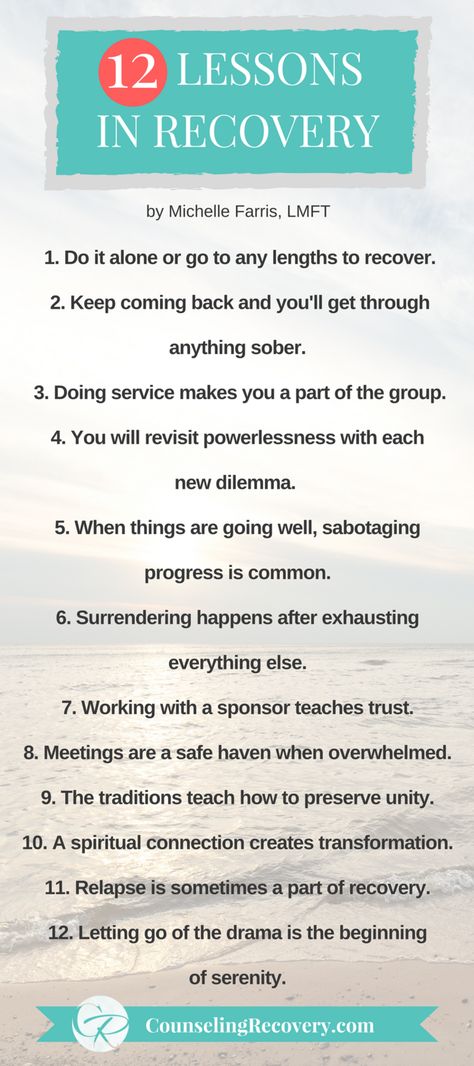 12 Lessons in Recovery (and in Life) — Counseling Recovery, Michelle Farris, LMFT Na 12 Steps Recovery, Codependency Worksheets, 12 Step Program, Codependency Recovery, Relapse Prevention, 12 Steps Recovery, Recovering Addict, Recovery Inspiration, Celebrate Recovery