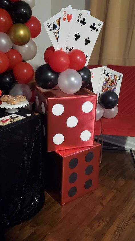 Casino Party Centerpieces Diy, Casino First Birthday, Casino 80th Birthday, 50th Birthday Party Ideas For Men Casino Theme, Bingo Signs Ideas, Halloween Casino Party, Card Party Decoration Ideas, Vintage Casino Party, 60th Casino Birthday Ideas