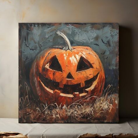 PerryPrintProducts - Etsy Jackolantern Paintings, Pumpkin Painting Canvas, Fall Painting Ideas, Halloween Paintings On Canvas, Halloween Canvas Art, Fall Canvas Painting, Pumpkin Canvas, Fall Canvas, Pet Art