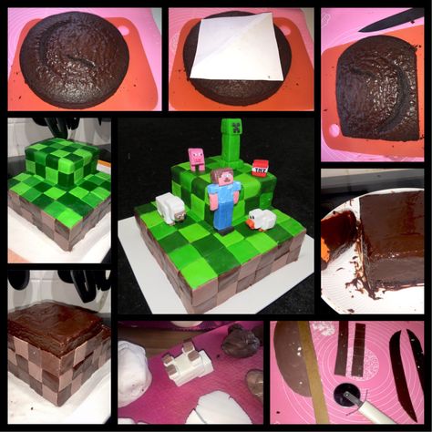 Minecraft Kuchen (Minecraft cake) – Sabrinas Küchenchaos Minecraft Torte, Minecraft Interior, Minecraft Interior Design, Minecraft Cake, Character Cakes, Minecraft Ideas, Can Crafts, Cupcake Cakes, Fondant