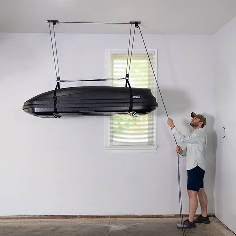 Amazon.com: StoreYourBoard Cargo Box Ceiling Storage Hoist, Heavy Duty Holds 150 lbs, Rooftop Carrier Garage Pulley System : Automotive Garage Storage Pulley, Garage Storage Plans, Box Ceiling, Garage Ceiling Storage, Garage Storage Inspiration, Garage Organization Tips, Garage Organisation, Garage Lift, Ceiling Storage