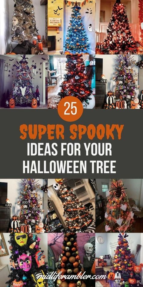 Halloween Christmas Tree Diy, Halloween Ornaments Tree, Diy Halloween Tree, Halloween Ornaments Diy, Halloween Tree Decorations, Nightmare Before Christmas Tree, Interior Farmhouse, Halloween Christmas Tree, Interior Industrial