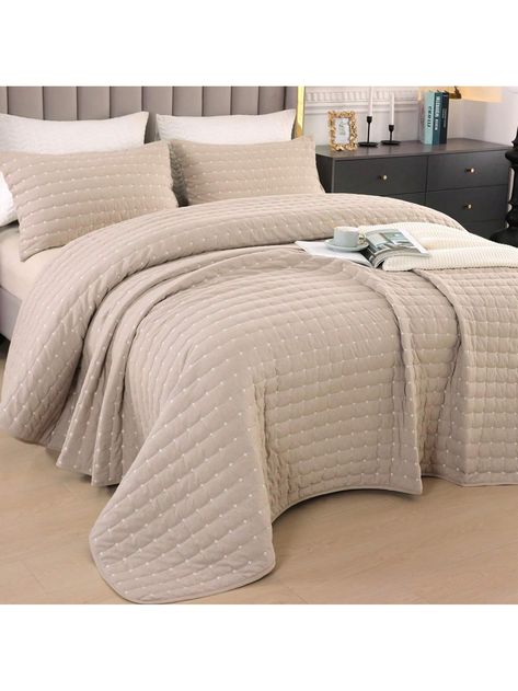 Beige  Collar     Embellished   Bedding Oversized King Quilt, Beige Quilt, Quilt Bedding Sets, Gray Bedspread, Bed Comforter Sets, King Size Quilt, King Quilt, Quilt Set, Quilt Sets Bedding