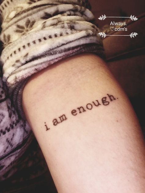 My reminder (in typewriter font) "i am enough" Thanks B. Black @ Elm St. tattoos /deep elllum) Im Enough Tattoo, I Am Enough Tattoo, Typewriter Font Tattoo, Typewriter Tattoo, Free Tattoo Fonts, Tattoo Frases, Enough Tattoo, 2023 Tattoo, Forearm Tattoo Quotes