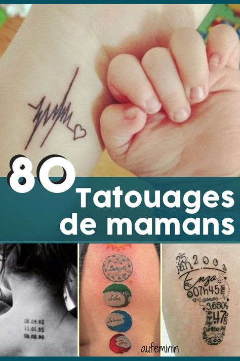 80 tatouages ​​de mamans. #tatouage #tatoo #tatouages ​​#tatouagemaman #maternité #mamanbebe #mamanbébé #empreinte #aufeminin Mutterschaft Tattoos, Graffiti Images, Small Tats, Hot Pink Sweater, Inspiration Tattoos, Geniale Tattoos, Infinity Tattoos, Nail Art Disney, Tattoo Bracelet