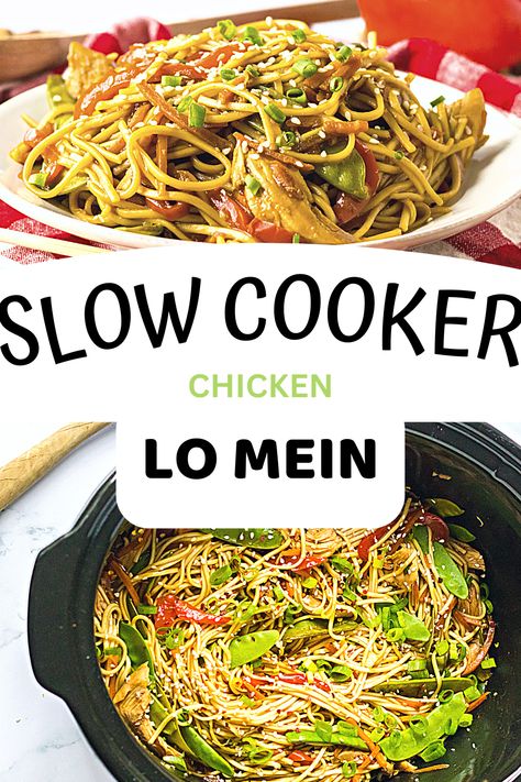 Slow Cooker Low Mein, 4qt Slow Cooker Recipes, Slow Cooker Chicken Lo Mein, Slow Cooker Chicken Chow Mein, Chinese Crockpot Recipes, Slow Cooker Chinese Recipes, Crockpot Chinese Recipes, Thai Crockpot, Crockpot Chicken Lo Mein