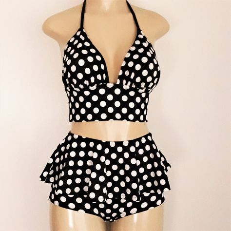 Polka dot retro polka dot bikini Custom Bathing Suits, Peplum Swimsuit, Crop Tankini, Skirt Swimwear, Polka Dot Bathing Suit, Bathing Suit Skirt, Peplum Tankini, Custom Swimsuits, Custom Swimwear