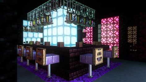 Cyberpunk Bar Minecraft Map Minecraft Bar Building, Club Minecraft Ideas, Minecraft Nightclub Ideas, Bar Minecraft Build, Minecraft Dance Club, Club In Minecraft, Neon City Minecraft, Minecraft Speakeasy, Minecraft Arcade Building