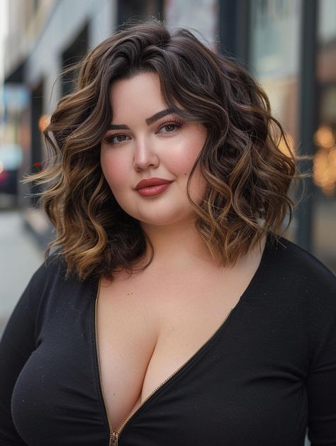 Best Haircuts for Plus-Size Individuals: Stylish and Flattering Ideas Cabelo Plus Size, Short Hair Plus Size, Plus Size Hairstyles, Chubby Face Haircuts, Curly Lob, Slimmer Face, Best Haircuts, Round Face Haircuts, Hairstyle Look