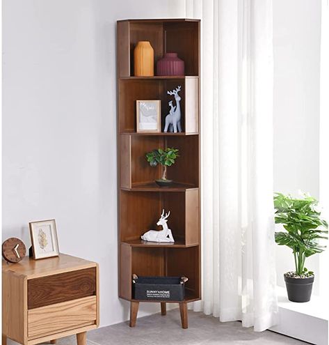 Corner Shelf Design, Corner Bookshelf, Corner Furniture, Corner Bookshelves, Small Bookshelf, Home Office Kitchen, Bookshelf Storage, Living Room Corner, Corner Storage