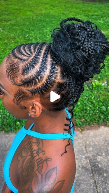 Xel555$tarr:) on Instagram: "🎀pretty braids for a pretty girl.  Dm @polashed for all appt inquiries. #atlbraids #lattobraids #decaturbraids #decaturbraider" Hairstyle Ideas Black Girls Braids, Scalp Feed In Braids, Cute Braiding Styles For Black Women, Ponytails Hairstyles Black Women, Hairstyle For Black Girls Braided, Cornrows On Top Box Braids In Back, Fed In Braids Hairstyles, Two Braid Ponytail For Black Women, Braids For Black Girls Teens